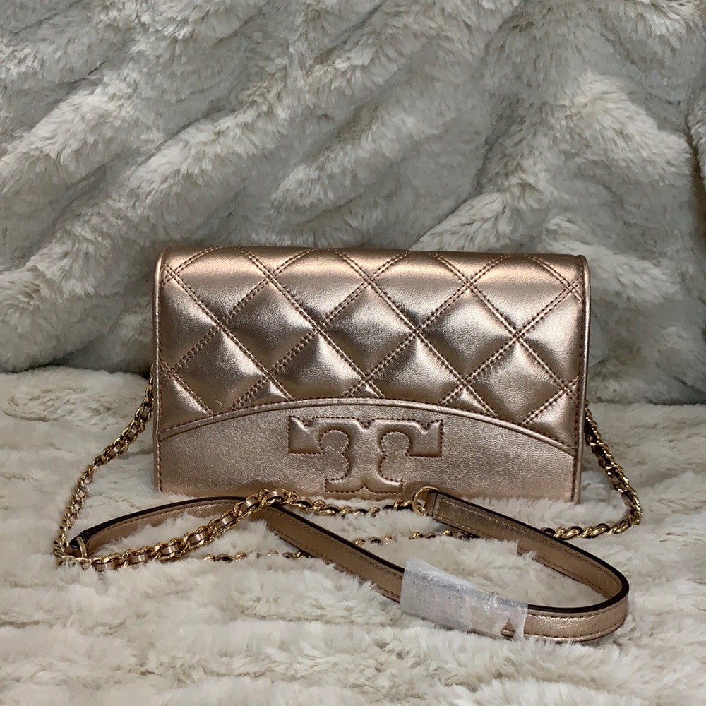 Tory Burch Savannah Flat Crossbody Rose Gold Metallic Women’s